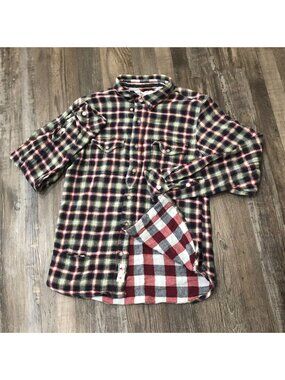 Levi's Womens Medium Black Red Plaid Button Down Flannel Shirt Long Sleeve